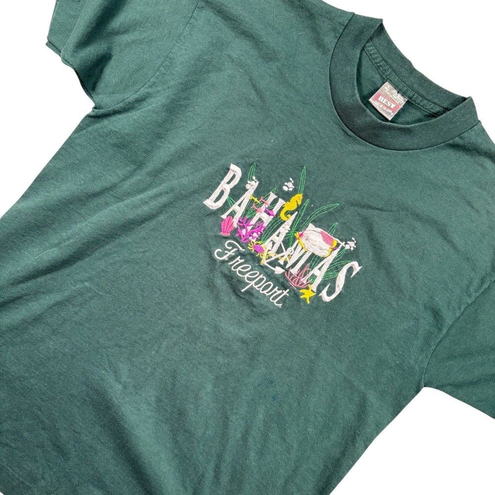 VTG Y2K Bahamas Embroidered Tee tropical Graphic Sz L grunge single stitch